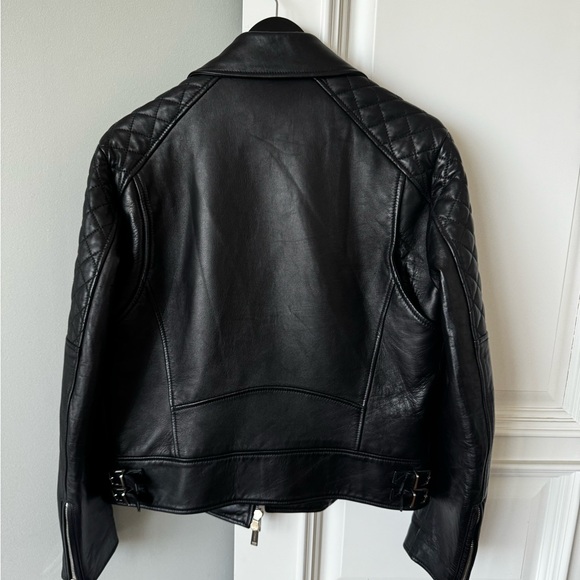 Dsquared2 Black Leather Print Biker Jacket Size 52 - Picture 12 of 15